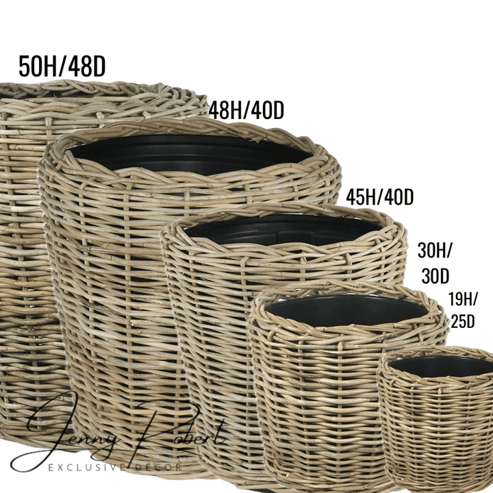 Rattan Planters With Liners Thick Rattan Grey