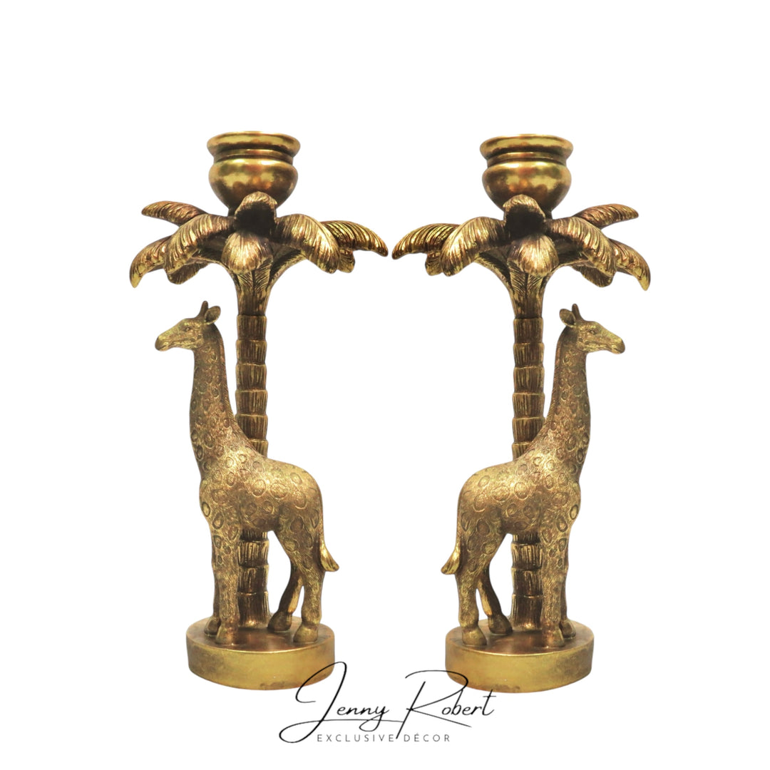 Giraffe Palm Candle Holders Silver / Gold S/2