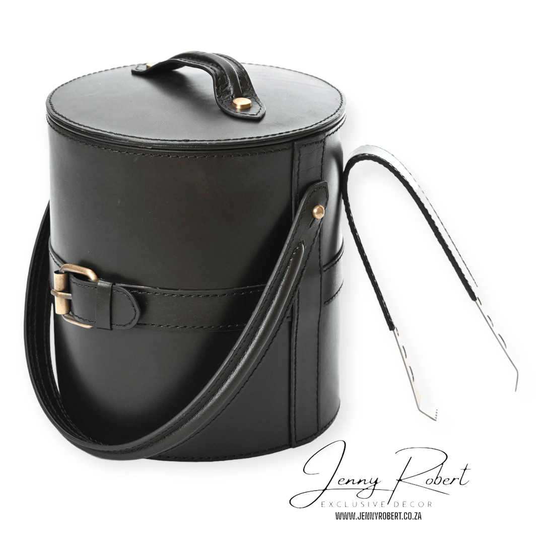 Ice Bucket with Tongs Leather Brass Buckle