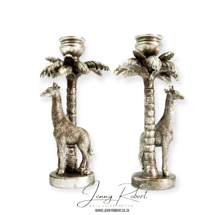 Giraffe Palm Candle Holders Silver / Gold S/2