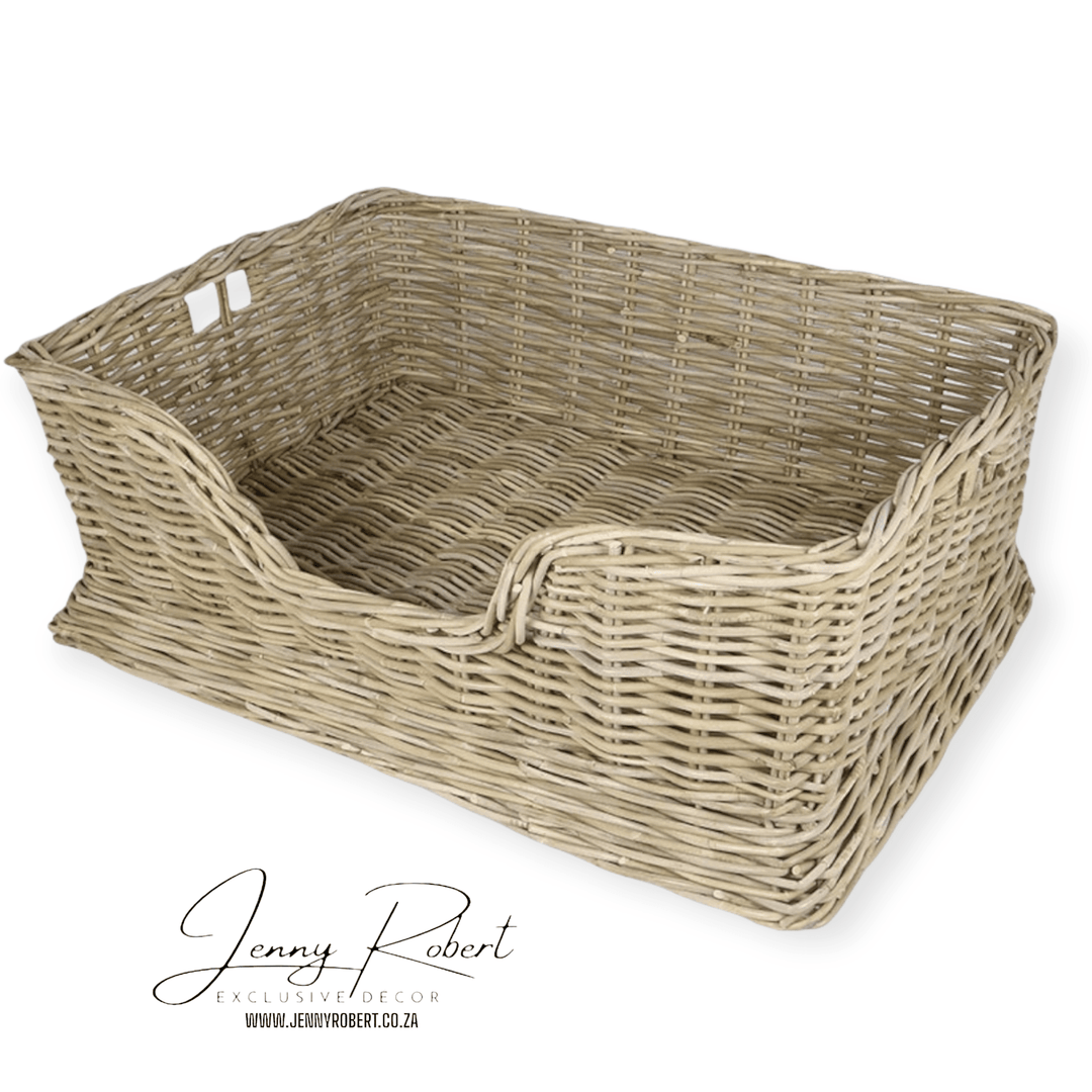Dog Basket Organic Rattan LRG (Grey)