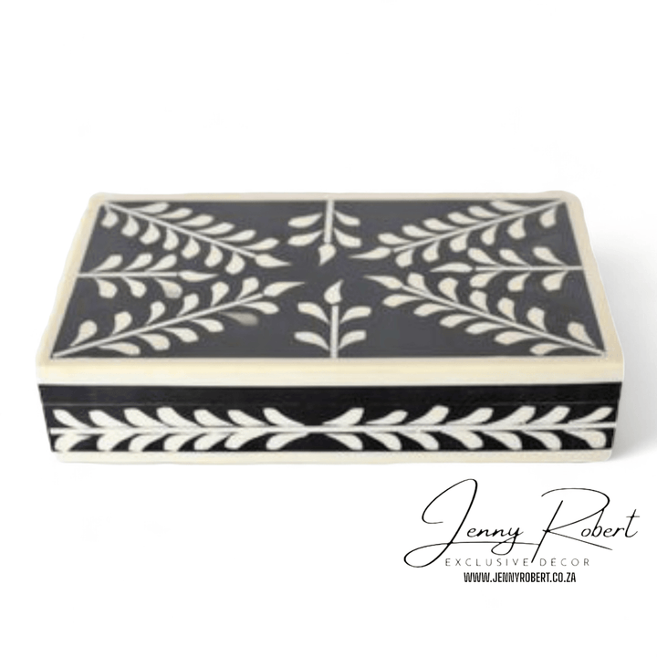 Box Bone Rectangular Black and Creams Floral