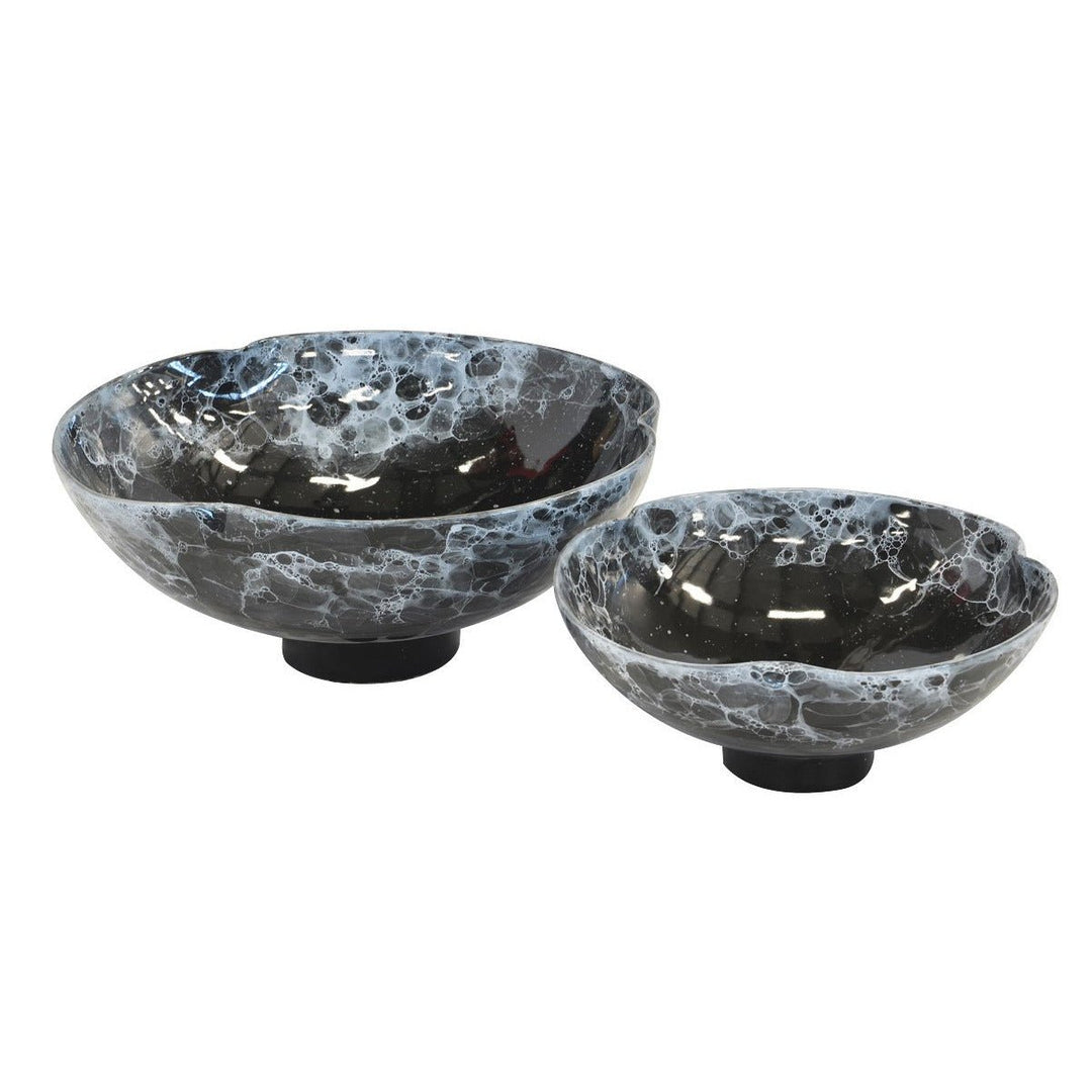 Ceramic Bowl Marble Clover Black S/2